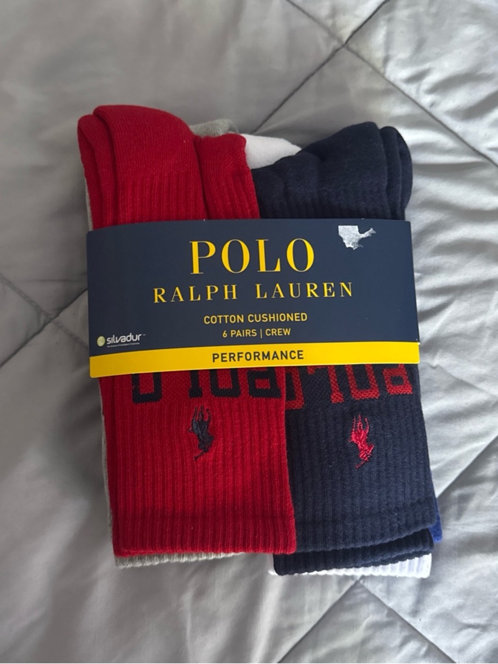 Polo by Ralph Lauren Crew Socks 6-Pack in Red, Navy & White - Picture 2 of 4